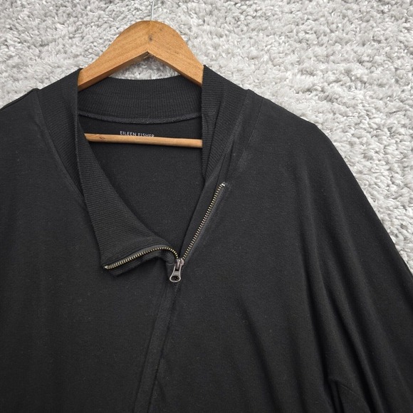 Eileen Fisher Jacket Womens Large Black Asymmetrical Zipper 1/3 Sleeve Stretch - Picture 3 of 12